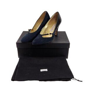 Amante Spain Dark Blue Suede Leather Heel Womens 7M Used With Shoe Bag